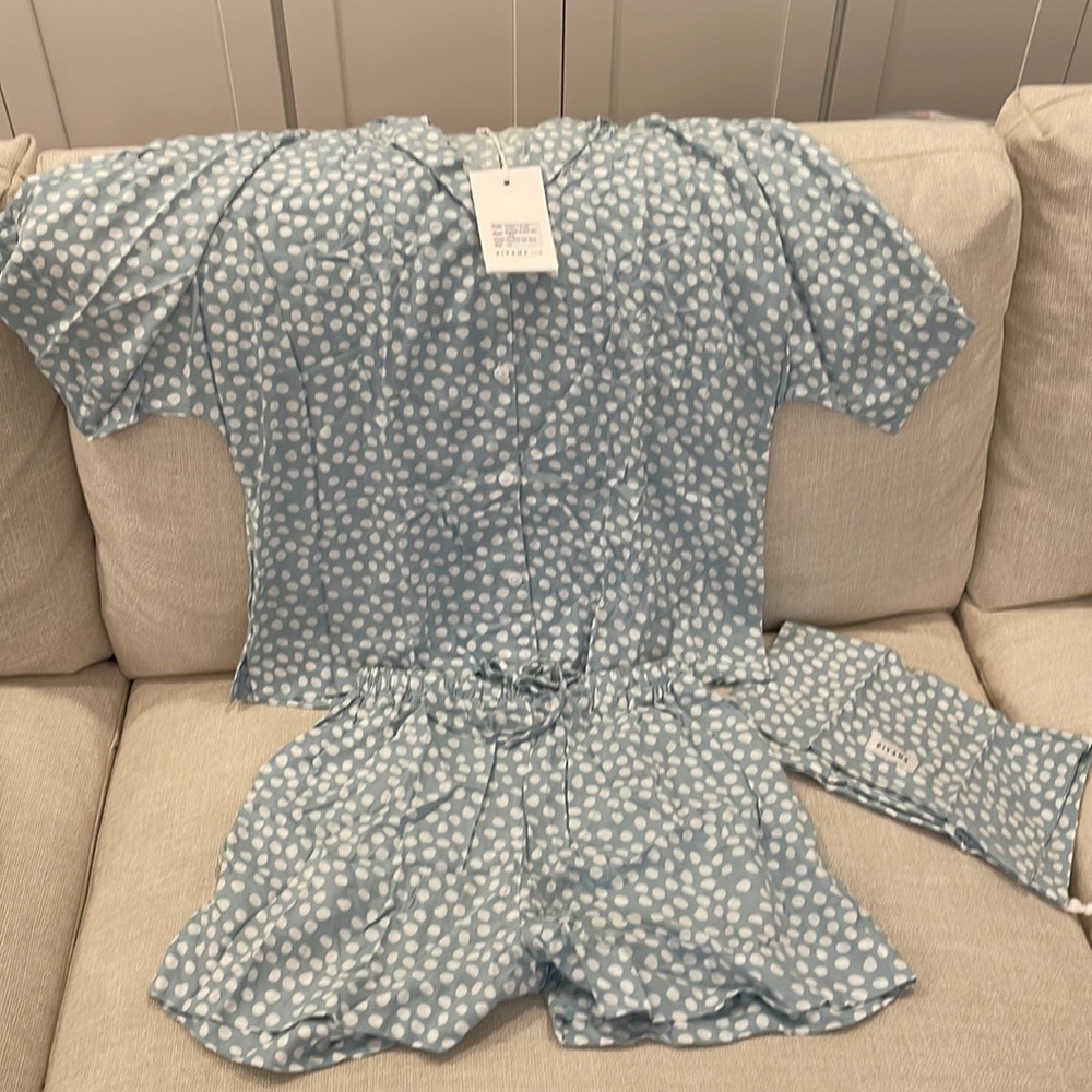 Piyama Marine Sleep Set + Bag, Reverse Dot Blue XS